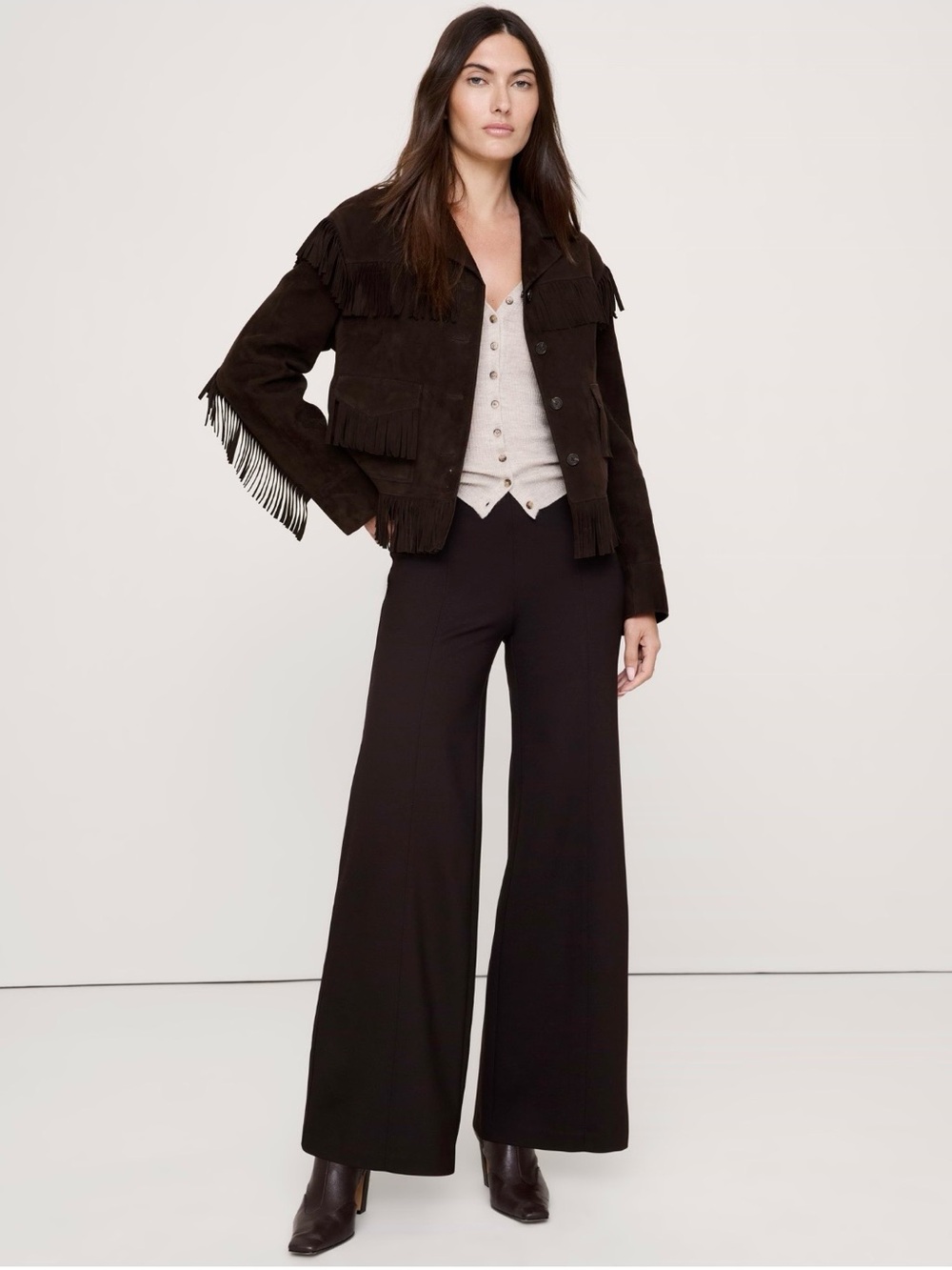 NWOT Banana Republic High Rise Wide Leg Everywhere Ponte Pull On Pant, Brown, M.
